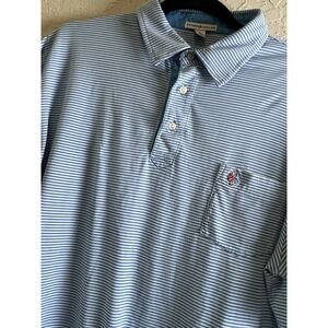 Peter Millar Summer Shirt Polo Golf Pima Cotton Mens‎ Large Blue Stripes Logo